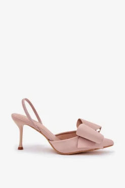 Szpilki Z Odkrytymi Piętami I Kokardką Beżowe Eklevia