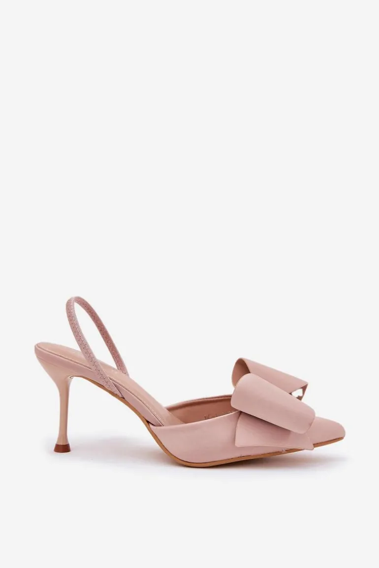 Szpilki Z Odkrytymi Piętami I Kokardką Beżowe Eklevia