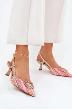 Szpilki Z Ozdobą I Odkrytą Piętą Szampańskie Teminora