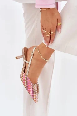 Szpilki Z Ozdobą I Odkrytą Piętą Szampańskie Teminora