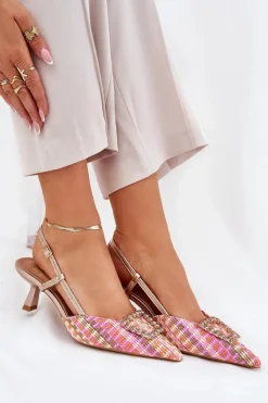 Szpilki Z Ozdobą I Odkrytą Piętą Szampańskie Teminora