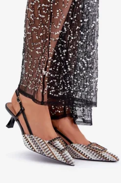 Szpilki Z Ozdobą I Odkrytą Piętą Czarne Teminora