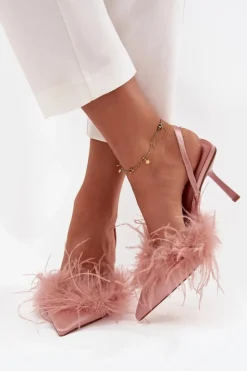 Szpilki Z Piórami I Odkrytą Piętą Różowe Belice