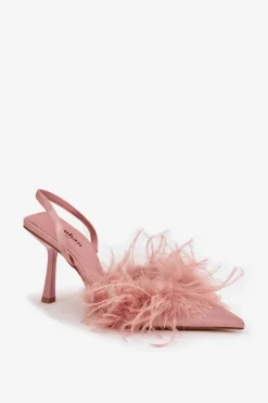 Szpilki Z Piórami I Odkrytą Piętą Różowe Belice