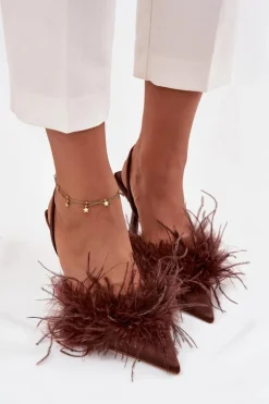 Szpilki Z Piórami I Odkrytą Piętą Czekoladowe Belice