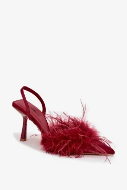 Szpilki Z Piórami I Odkrytą Piętą Bordowe Belice