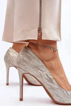 Szpilki Zdobione Brokatem Złote Klonisa