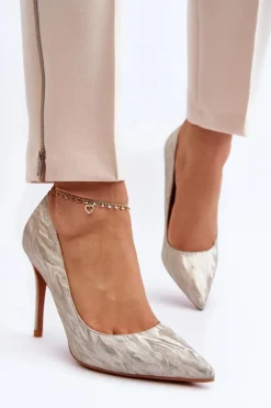 Szpilki Zdobione Brokatem Złote Klonisa