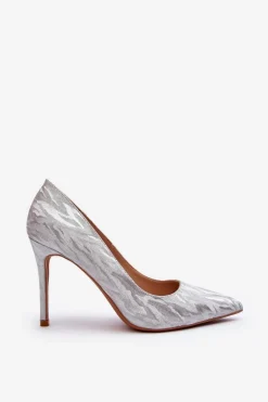 Szpilki Zdobione Brokatem Srebrne Klonisa