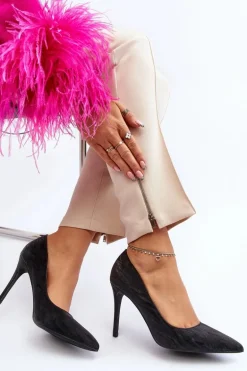 Szpilki Zdobione Brokatem Czarne Klonisa