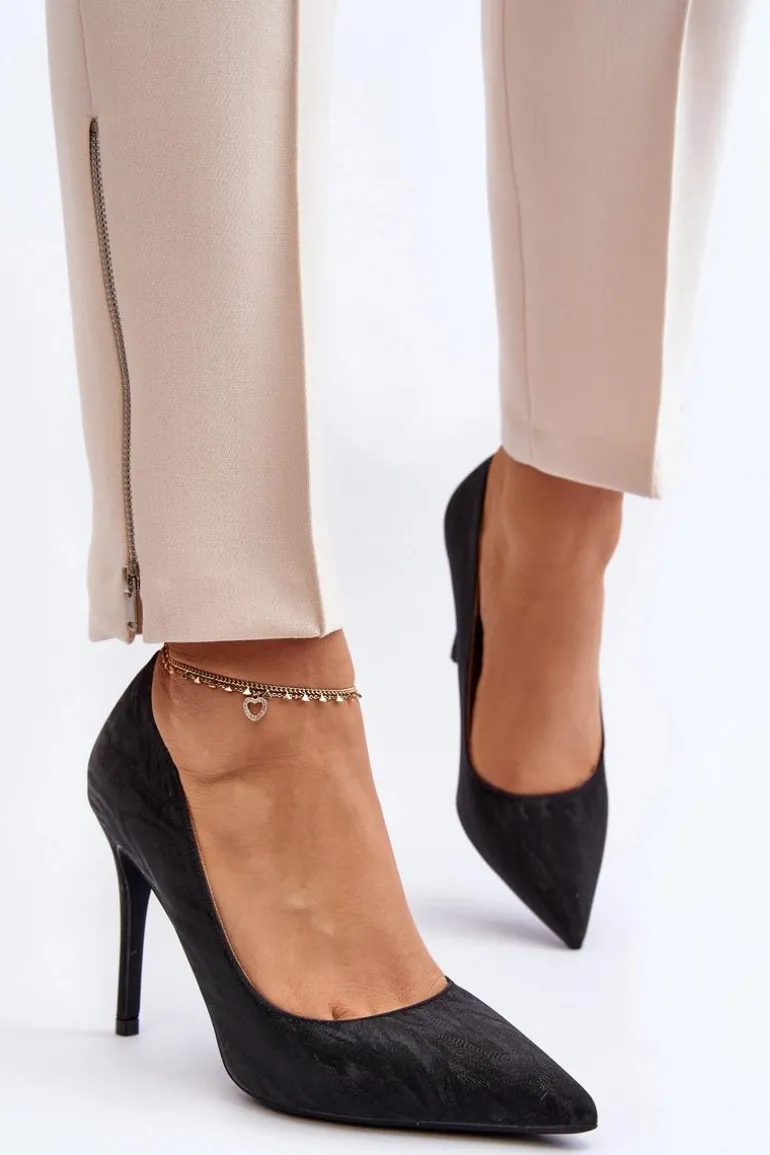 Szpilki Zdobione Brokatem Czarne Klonisa