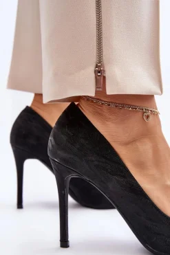 Szpilki Zdobione Brokatem Czarne Klonisa