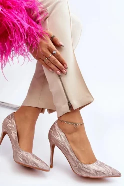 Szpilki Zdobione Brokatem Champagne Klonisa