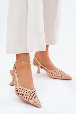 Szpilki Ze Szpiczastym Noskiem I Odkrytą Piętą Beżowe Umirana