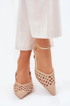 Szpilki Ze Szpiczastym Noskiem I Odkrytą Piętą Beżowe Umirana