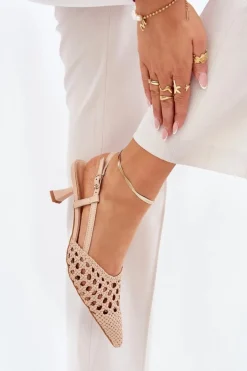 Szpilki Ze Szpiczastym Noskiem I Odkrytą Piętą Beżowe Umirana