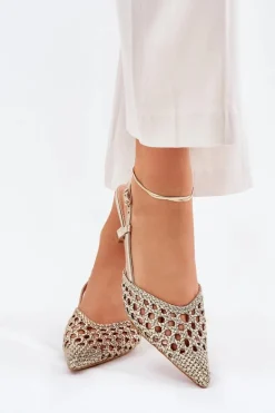 Szpilki Ze Szpiczastym Noskiem I Odkrytą Piętą Złote Umirana