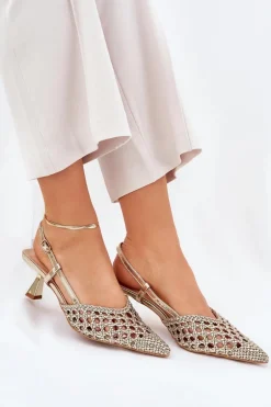 Szpilki Ze Szpiczastym Noskiem I Odkrytą Piętą Złote Umirana