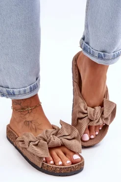 Sztruksowe Klapki Na Korku Ciemnobeżowe Summertime