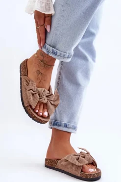 Sztruksowe Klapki Na Korku Ciemnobeżowe Summertime