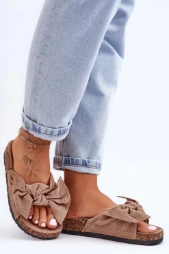 Sztruksowe Klapki Na Korku Ciemnobeżowe Summertime