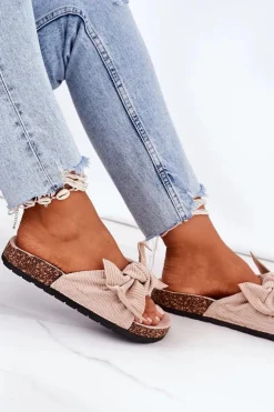 Sztruksowe Klapki Na Korku Beżowe Summertime