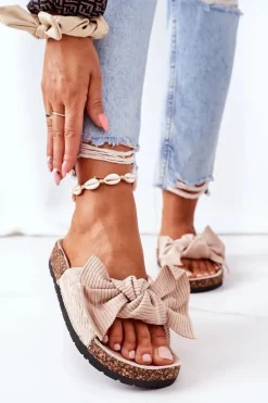 Sztruksowe Klapki Na Korku Beżowe Summertime