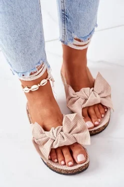 Sztruksowe Klapki Na Korku Beżowe Summertime