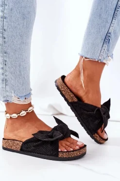 Sztruksowe Klapki Na Korku Czarne Summertime