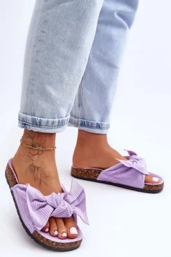 Sztruksowe Klapki Na Korku Fioletowe Summertime