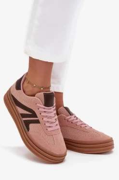 Sztruksowe Sneakersy Damskie Na Platformie Różowe Skye