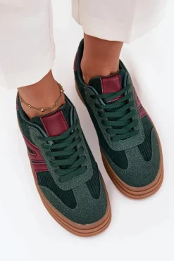 Sztruksowe Sneakersy Damskie Na Platformie Zielone Skye