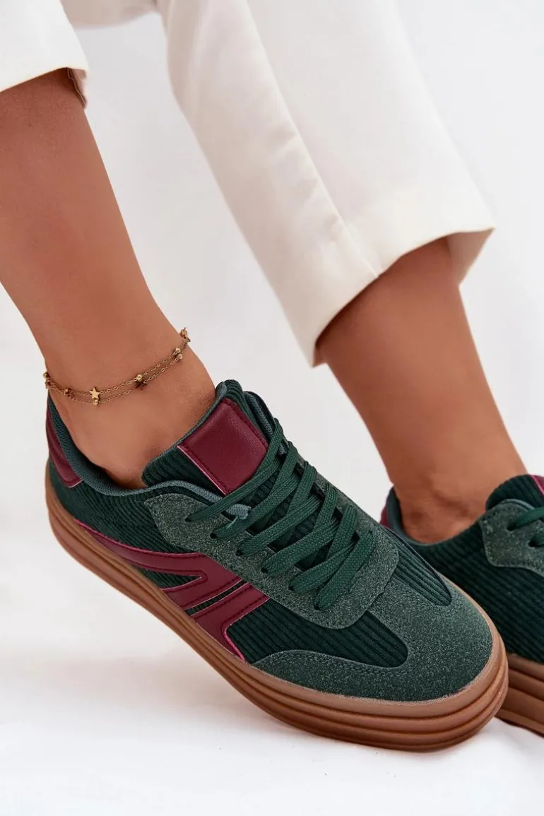 Sztruksowe Sneakersy Damskie Na Platformie Zielone Skye