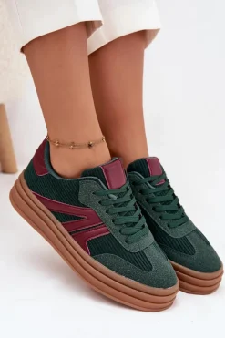 Sztruksowe Sneakersy Damskie Na Platformie Zielone Skye