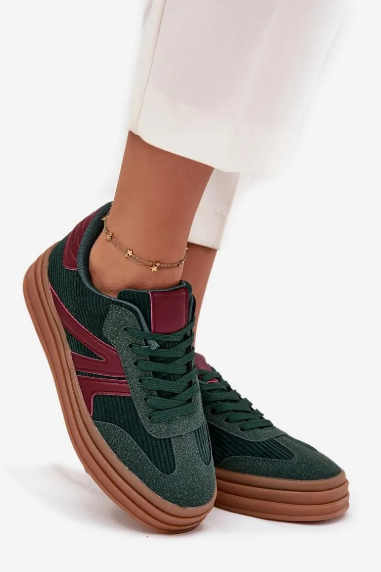 Sztruksowe Sneakersy Damskie Na Platformie Zielone Skye