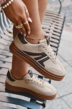 Sztruksowe Sneakersy Damskie Na Platformie Beżowe Corynelle