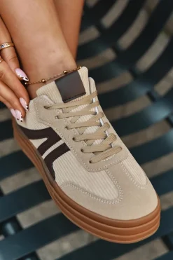 Sztruksowe Sneakersy Damskie Na Platformie Beżowe Corynelle