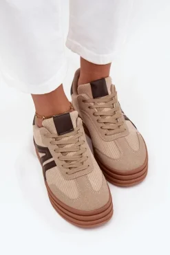 Sztruksowe Sneakersy Damskie Na Platformie Beżowe Corynelle