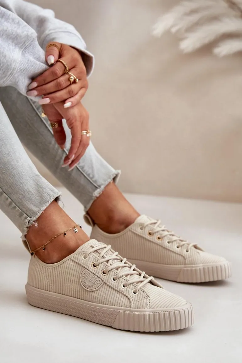 Sztruksowe Trampki Damskie Ocieplane Big Star OO274812 Hi-Poly System Beżowe