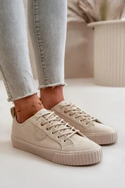 Sztruksowe Trampki Damskie Ocieplane Big Star OO274812 Hi-Poly System Beżowe
