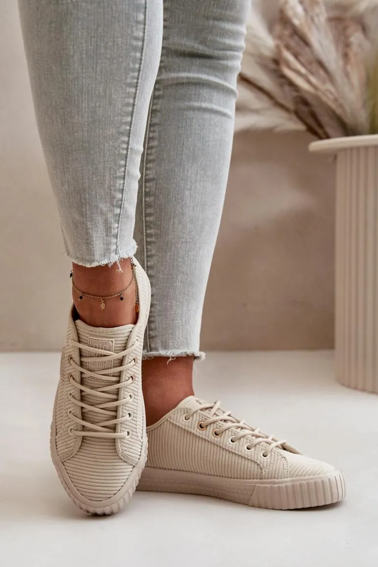 Sztruksowe Trampki Damskie Ocieplane Big Star OO274812 Hi-Poly System Beżowe