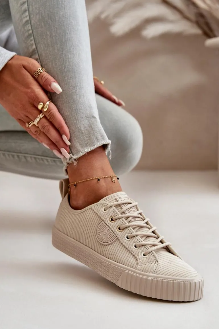 Sztruksowe Trampki Damskie Ocieplane Big Star OO274812 Hi-Poly System Beżowe