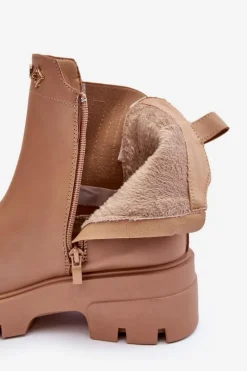 Sztyblety Botki Damskie Skórzane Z Ozdobami Beżowe Lobb