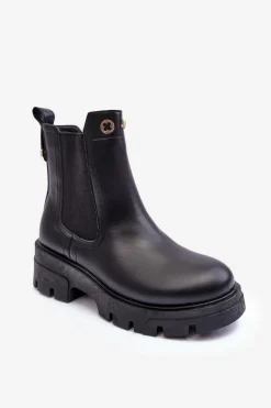 Sztyblety Botki Damskie Skórzane Z Ozdobami Czarne Lobb