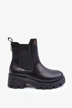 Sztyblety Botki Damskie Skórzane Z Ozdobami Czarne Lobb