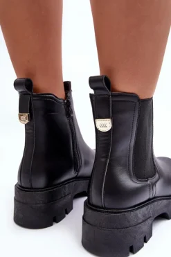 Sztyblety Botki Damskie Skórzane Z Ozdobami Czarne Lobb