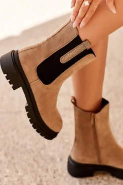 Sztyblety Botki Damskie Zamszowe Beżowe Alexetta