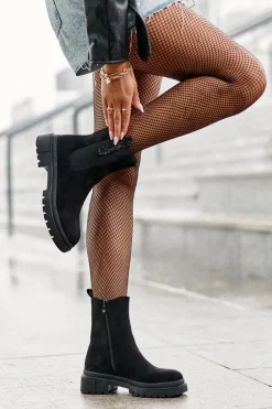 Sztyblety Botki Damskie Zamszowe Czarne Alexetta