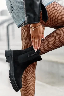 Sztyblety Botki Damskie Zamszowe Czarne Alexetta