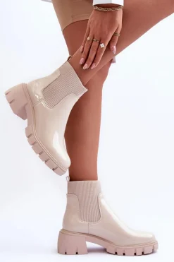 Sztyblety Botki Lakierowane Damskie Beżowe Cirie